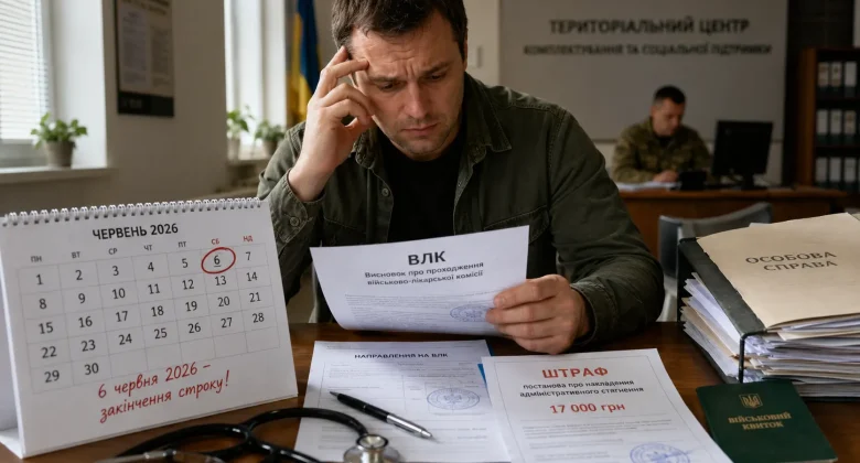 Військовозобов’язаний перевіряє документи щодо проходження ВЛК та штрафу ТЦК.